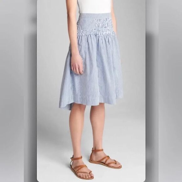 GAP Dresses & Skirts - Gap Blue White Pinstripe Smock Waist Nautical Cotton Midi Skirt